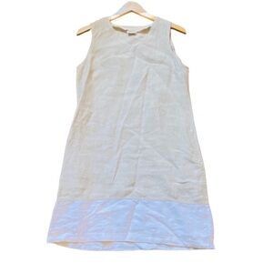 ILINEN Colorblock Tan Cream 100% Linen Shift Dress